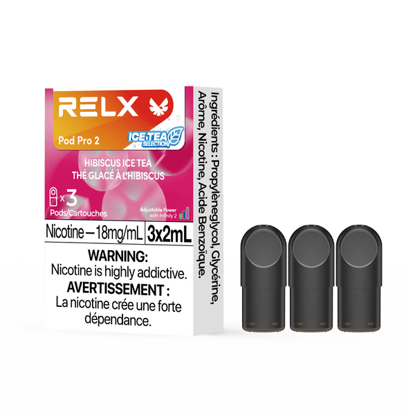 RELX CA Pod Pro 2 CAD $19.99 Hibiscus Ice Tea 18mg/ml nicotine package Smooth, leak-resistant pod, tested for consistent flavour 悦刻加拿大 雾化弹 3颗装 19.99加元 极凉洛神花茶 18mg/ml 尼古丁 包装 顺滑防漏烟弹,口味稳定可靠 🌺❄️🍵