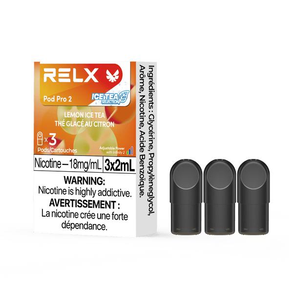 RELX CA Pod Pro 2 CAD $19.99 Lemon Ice Tea  18mg/ml nicotine package Smooth, leak-resistant pod, tested for consistent flavour 悦刻加拿大 雾化弹 3颗装 19.99加元 极凉柠檬红茶 18mg/ml 尼古丁 包装 顺滑防漏烟弹,口味稳定可靠 🍋❄️🍹
