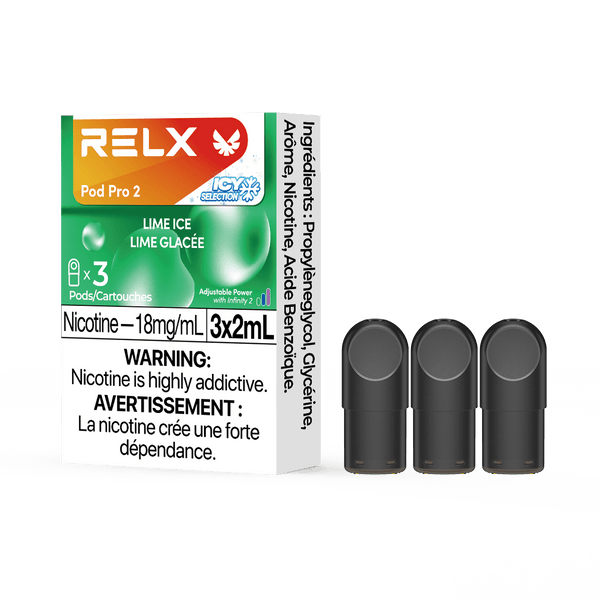 RELX CA Pod Pro 2 CAD $19.99 Lime Ice 18mg/ml nicotine package Smooth, leak-resistant pod, tested for consistent flavour 悦刻加拿大 雾化弹 3颗装 19.99加元 极凉青柠 18mg/ml 尼古丁 包装 顺滑防漏烟弹,口味稳定可靠 🍋❄️