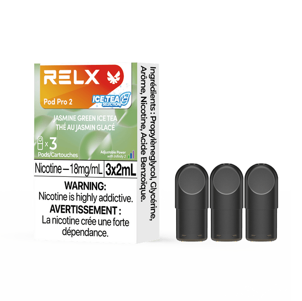 RELX CA Pod Pro 2 CAD $19.99 Jasmine Green Ice Tea  18mg/ml nicotine package Smooth, leak-resistant pod, tested for consistent flavour 悦刻加拿大 雾化弹 3颗装 19.99加元 极凉新式绿妍 18mg/ml 尼古丁 包装 顺滑防漏烟弹,口味稳定可靠 🌿❄️🍵