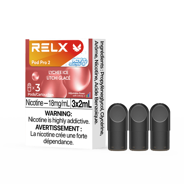 RELX CA Pod Pro 2 CAD $19.99 Lychee Ice Fruit 18mg/ml nicotine package Smooth, leak-resistant pod, tested for consistent flavour 悦刻加拿大 雾化弹 3颗装 19.99加元 荔枝 18mg/ml 尼古丁 包装 顺滑防漏烟弹,口味稳定可靠 🍒❄