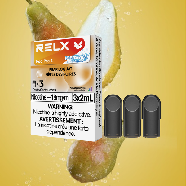 RELX CA Pod Pro 2 CAD $19.99 Pear Loquat 18mg/ml nicotine product & flavour Wide range of flavours, compatible with RELX devices 悦刻加拿大 雾化弹 3颗装 19.99加元 雪梨枇杷 18mg/ml 尼古丁 产品 & 口味 多种口味，兼容悦刻换弹雾化杆 🍐🍂🍯🍵❄️
