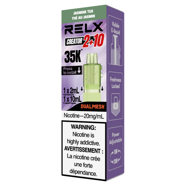 RELX CA Creator Pod CAD $24.99 Jasmine Tea 20mg/ml nicotine package  悦刻加拿大 雾化弹  茉莉花茶 20mg/ml 尼古丁 包装 多种口味 🍃
