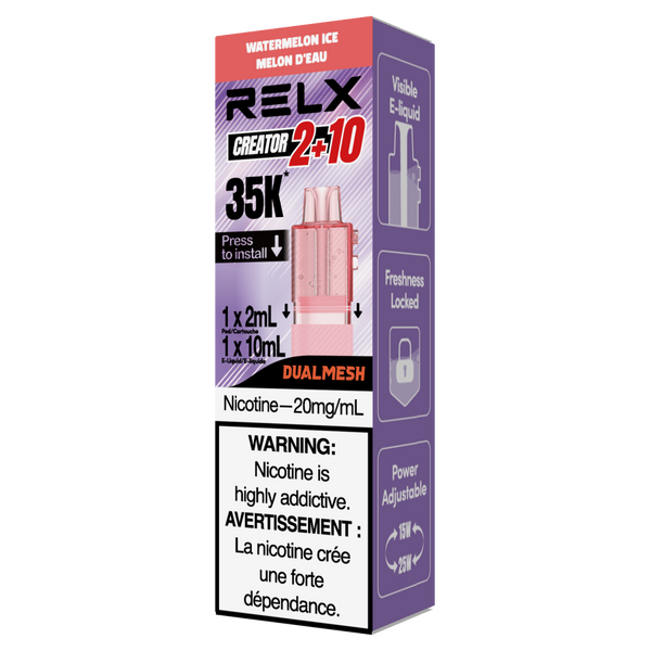 RELX CA Creator Pod CAD $24.99 Watermelon Ice 20mg/ml nicotine package  悦刻加拿大 雾化弹  西瓜冰 20mg/ml 尼古丁 包装 多种口味 🍉🧊

