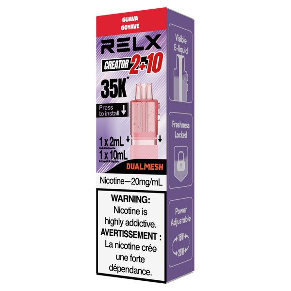 RELX CA Creator Pod CAD $24.99 Guava 20mg/ml nicotine package  悦刻加拿大 雾化弹  番石榴 20mg/ml 尼古丁 包装 多种口味 ❤️
