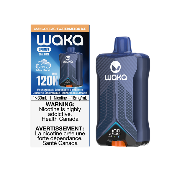 WAKA Optimus 120K Mango Peach Watermelon rechargeable vape with RDL Max Cloud at RELX Canada. 🍉
