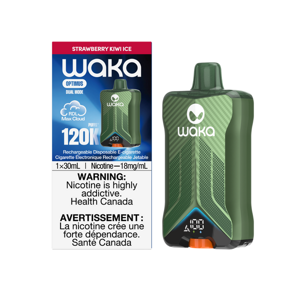 WAKA Optimus 120K Strawberry Kiwi Ice Disposable Vape (30mL, 18mg/mL) at RELX Canada. 🍓🥝
