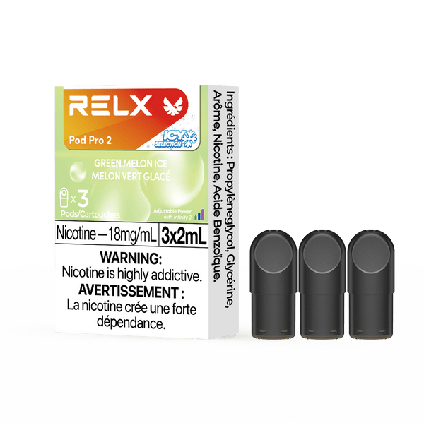 RELX Pod Pro 2 Green Melon Ice Fruit 18mg ml relx-vape-pod-pro-2-3-pod-pack-18mg-ml-relx-canada-fruit-18mg-ml-green-melon-ice-34728012513419
